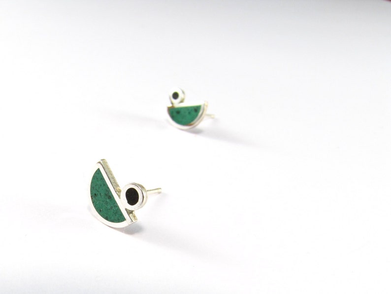 Green Ear Studs Sterling Silver 925 Color Earrings image 1