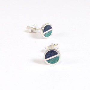 Sterling Silver Earrings Blue and Turquoise Studs Inlay Stone image 2