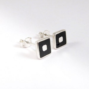 Sterling Silver Earrings Black Squares Studs Inlay Stone image 3