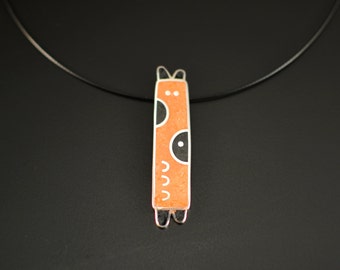 Sterling Silver Pendant - Black and Orange - Geometric Design - Playful Colorful Handmade Gift for Her