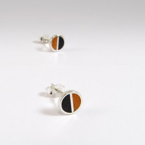 Orange Minimal Studs - Sterling Silver 925 - Inlay Stone Color