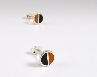 Orange Minimal Studs - Sterling Silver 925 - Inlay Stone Color