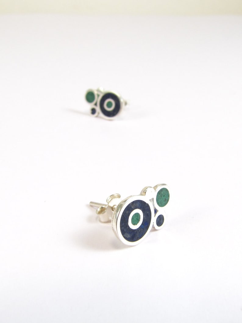 Blue Bubbles Ear Studs - Sterling Silver 925 - Lapis Inlay