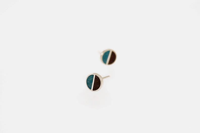 Sterling Silver Ear Studs Turquoise Minimal Earrings image 2