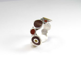 Sterling Silver Ring - Bubbles Ring - Brown Colors Jewelry - Naturally Colored Jewelry - Birthday Gift - Inlay Stone Ring - Gift for Her