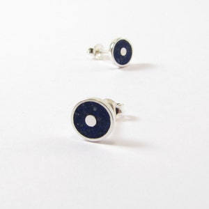 Minimal Ear Studs Sterling Silver 925 Blue Lapis Inlay image 3