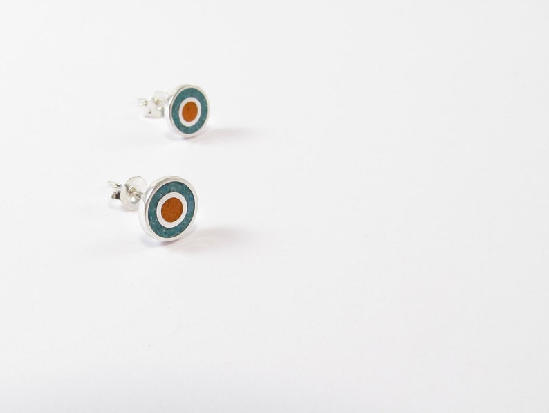 Circles Color Studs Sterling Silver 925 Inlay Stone image 4