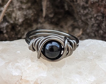 Black Onyx Crystal Ring In Gunmetal Gothic Jewelry Black Stone for Leo