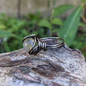 Jasper Ring size 4.5 - Earthy Boho Jewelry - OOAK Rings For Women - Wire wrapped in Gunmetal Grey - Non Tarnish