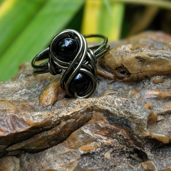 Gothic Schmuck - Edelstein Infinity Ring - Wire Wrapped - Schwarzer Onyx Ringe
