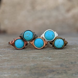 Blue Stone Ring - Turquoise Boho Fashion Jewelry Size 4 through 14 Available in Silver, Copper, Antique Brass, Gunmetal and Antique Copper