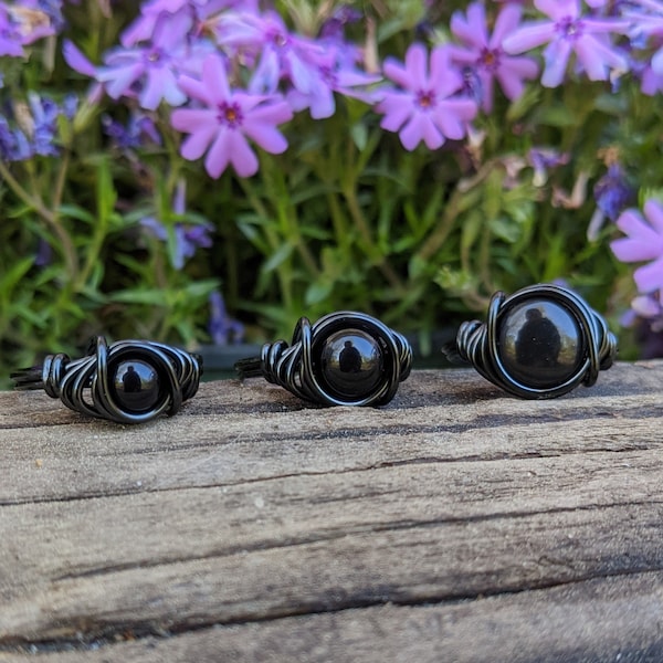 Black Onyx Ring - Gothic Jewelry - Small Medium or Large Stone - Goth Rings for Women