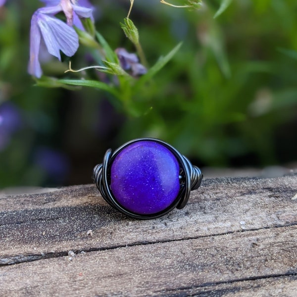 Purple Stone Ring - Dyed Magnesite - Gothic Black and Purple Jewelry - Handmande Wire Wrapped Rings - Custom Size 4 - 14 - Half Sizes