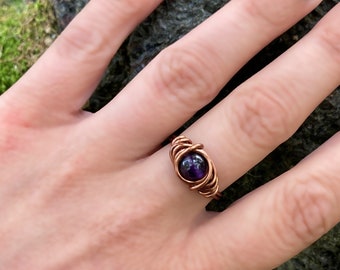 Amethyst Ring Ethically Sourced Crystal Jewelry Antique Copper Wire Wrapped Rings For Pieces Scorpio Sagittarius Zodiac Signs Peace Stone