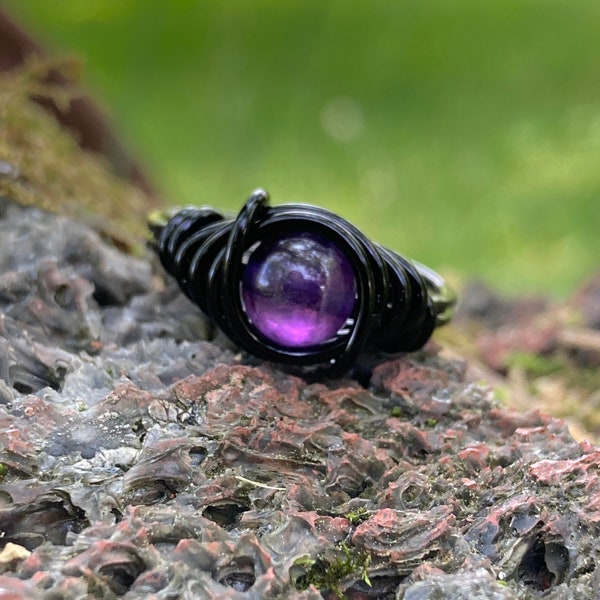 Amethyst Ring - Gothic Jewelry - Ethically Sourced Crystal - Purple and Black