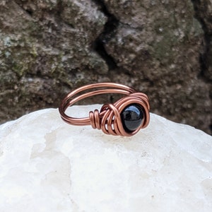 Black Onyx Ring - Boho Ring, Wire Wrapped Black Stone Gothic Jewelry for Women Teen Girls  Goth Rings Custom Size Rings 4-14 Including Half