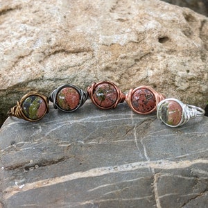 Earthy Boho Jewelry - Unakite Rings - Custom size and band color - Bohemian Style