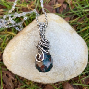 Jasper Teardrop Pendant Faceted Stone Wire Wrapped 18in Stainless Steel Chain Earthy Boho Jewelry Crystal Necklace Red Green Christmas image 1