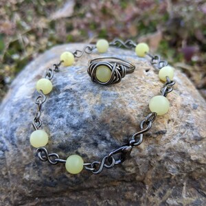 Graues und gelbes Jade Armband Kette Glieder Perlen Erd | Etsy