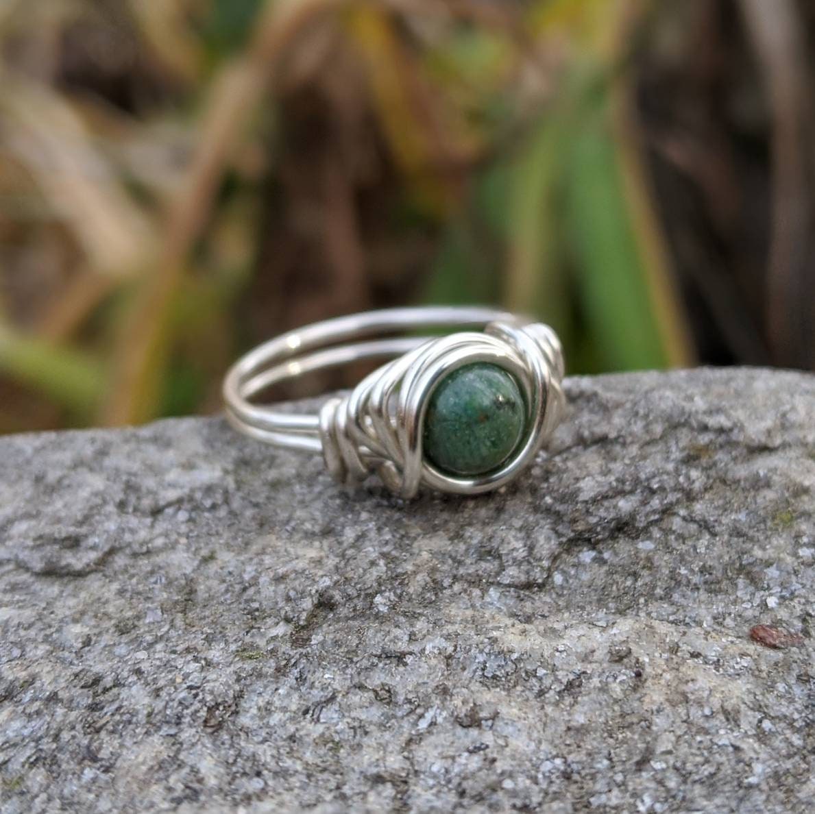 Sterling Silver Green Jasper Ring Wire Wrapped Boho Jewelry | Etsy