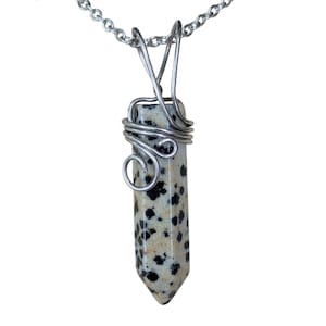 Dalmatian Jasper Crystal Necklace Stainless Steel Hypoallergenic Jewelry Dalmatian Jasper Necklace Gemstone Pendant