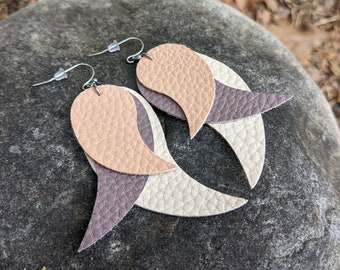 Leather Earrings - Boho Jewelry - Hypoallergenic Surgical Steel - Boho Chic Accessories - Leaf Earring - Earth Tone