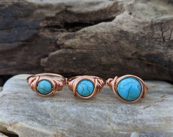 Turquoise and Copper Ring - Boho Western Jewelry - Small Medium or Large Stone - Spring and Summer Fashion Rings