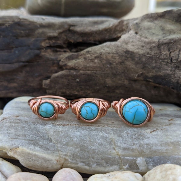 Turquoise and Copper Ring - Boho Western Jewelry - Small Medium or Large Stone - Spring and Summer Fashion Rings