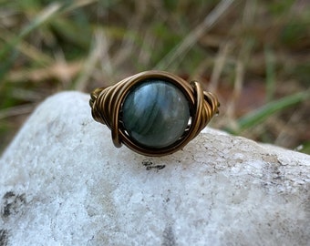 Grass Jasper Ring - Earthy Crystal Gemstone Jewelry - 8mm Green Stone