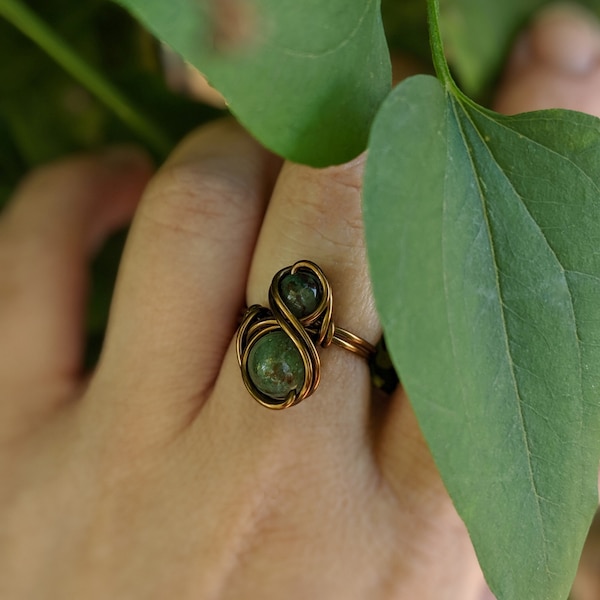Jasper Infinity Hug Ring Custom Size - Boho Jewelry For Daughter or Mom, Wire Wrapped in Non tarnish Antique Brass