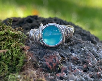 Light Blue Chalcedony Ring In Silver band Boho Chic Jewelry for Women custom size Gemstone Rings boxed