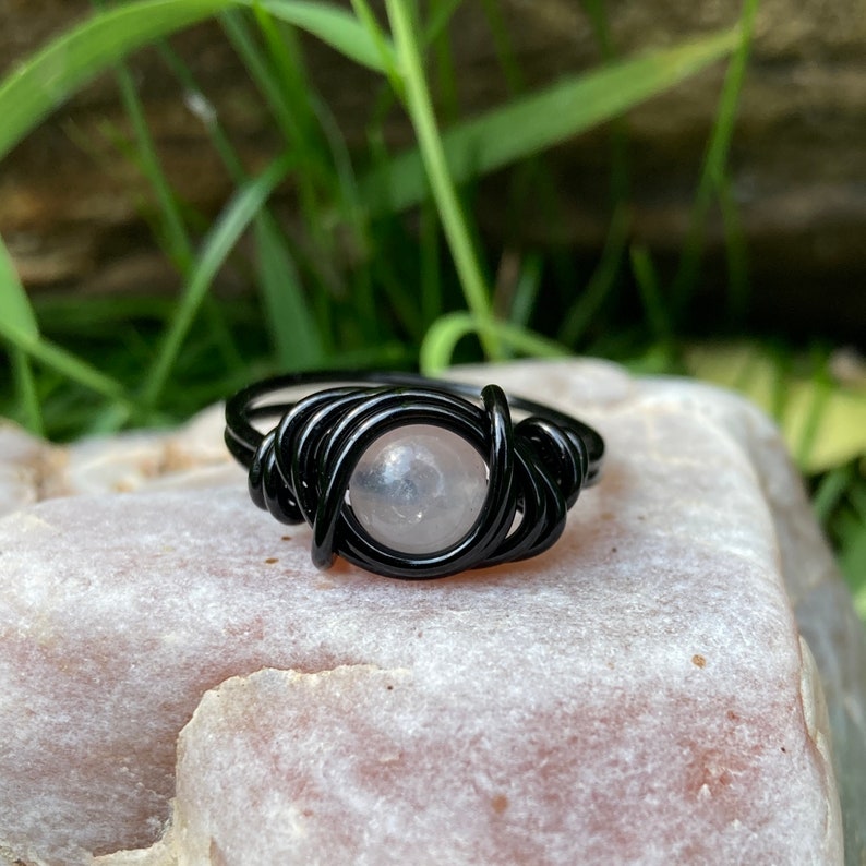 Rose Quartz Ring Gothic Jewelry Crystal Purple and Black image 3