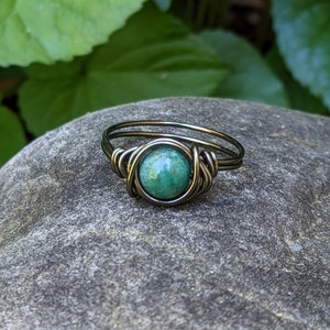 Green Jasper Ring Wire Wrapped Jewelry Gunmetal Boho Rings - Etsy