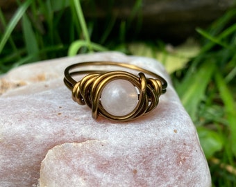 Bijoux Quartz Rose Bague Cristal Boho Rose et Bronze Antique