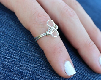 Silver Infinity Ring, Custom Size Wire Wrapped Infinity Jewelry, Promise Ring - Bridal Party Wedding Jewelry