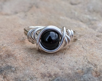 Black onyx Ring Silver Plated, Crystal Rings for Leo and Capricorn