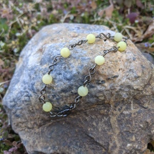 Graues und gelbes Jade Armband Kette Glieder Perlen Erd | Etsy