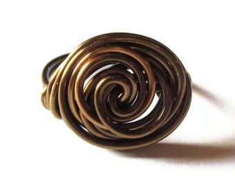 Large Rosette Ring Wire Wrapped In Antique Brass, Modern Jewelry, Rose Cocktail Rings