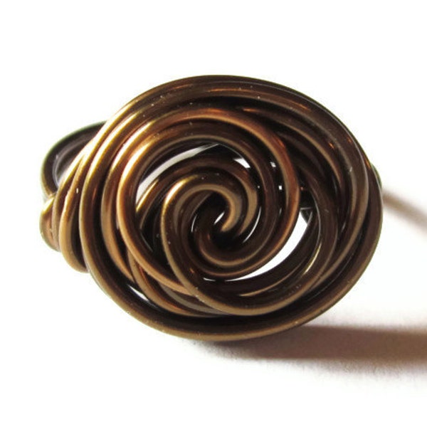 Large Rosette Ring Wire Wrapped In Antique Brass, Modern Jewelry, Rose Cocktail Rings