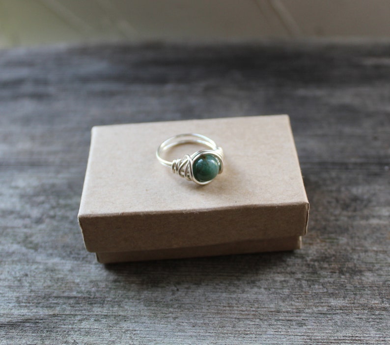 Green Jasper Ring Wire Wrapped Boho Jewelry Silver Rings image 3