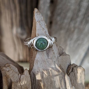 Silver Filled Green Jasper Ring Wire Wrapped Boho Jewelry Bohemian Rings Distorted Earth image 8