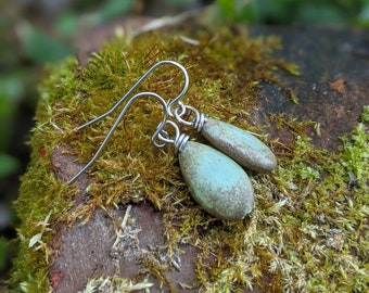 Turquoise Teardrop Earrings - Earthy Boho Jewelry - Stainless Steal and Dyed Magnisite - Hippie Accessories