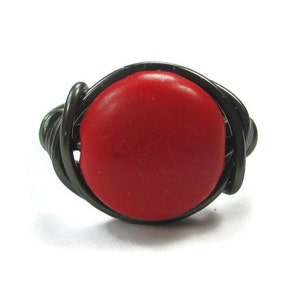 Wire Wrapped Ring Red Gemstone Jewelry, Gunmetal Wire Wrapped Gothic Jewelry Custom Sized Rings image 3