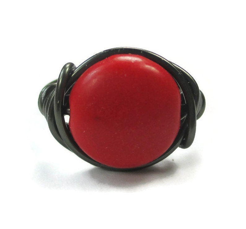 Wire Wrapped Ring Red Gemstone Jewelry, Gunmetal Wire Wrapped Gothic Jewelry Custom Sized Rings image 3