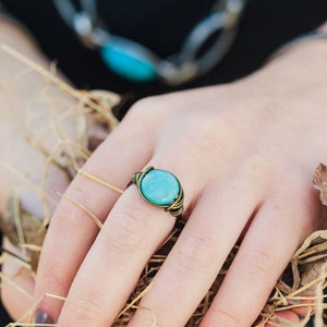Turquoise Jewelry Boho Ring Wire Wrapped Jewellery - Etsy
