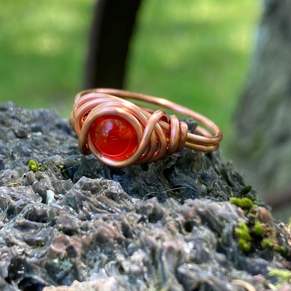 Carnelian Crystal Ring in Copper Healing Stone Virgo Birthstone