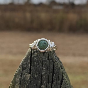 Silver Filled Green Jasper Ring Wire Wrapped Boho Jewelry Bohemian Rings Distorted Earth image 7