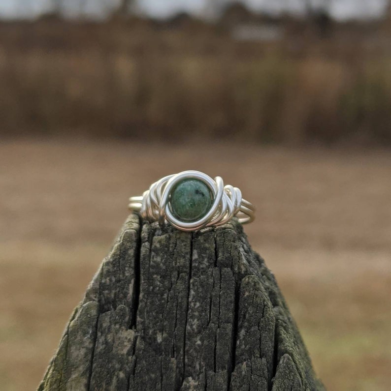 Silver Filled Green Jasper Ring Wire Wrapped Boho Jewelry Bohemian Rings Distorted Earth image 7