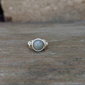 Green Jasper Ring - Wire Wrapped Boho Jewelry - Silver Rings