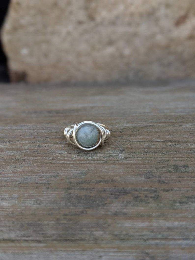 Green Jasper Ring Wire Wrapped Boho Jewelry Silver Rings image 1